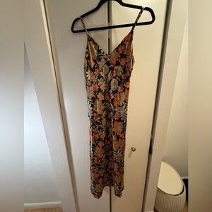 Dress Forum Black Floral Slip Maxi Dress with Orange & Green Accents
